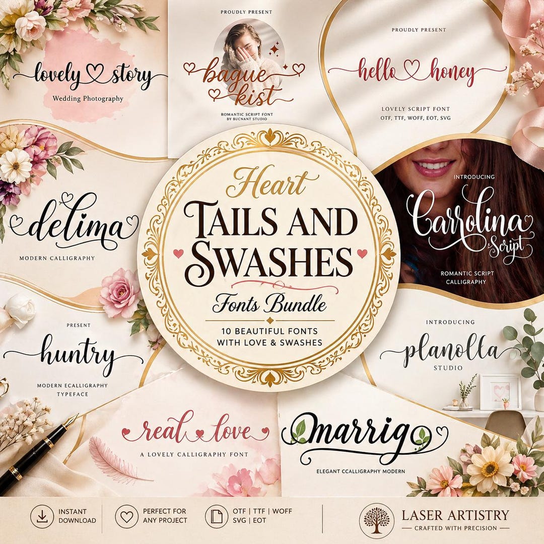 Heart Tails Swashes Script Font Bundle | Calligraphy Fonts (digital ...