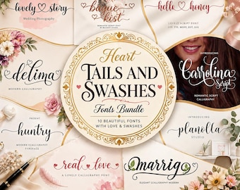 Heart Tails-lettertypebundel met sierletters | Kalligrafielettertypen (digitale download)