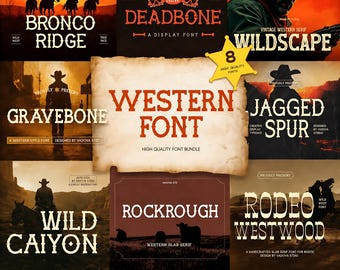 Bundel met westerse lettertypen, 8 vintage cowboy slab serif-lettertypen (commercieel gebruik)