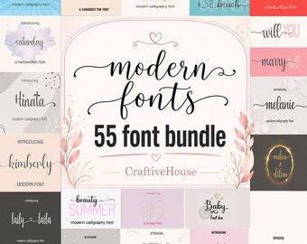 Moderne handgeschreven lettertypebundel commercieel gebruik, kalligrafielettertypen voor scripts voor Cricut Canva, 55 lettertypen