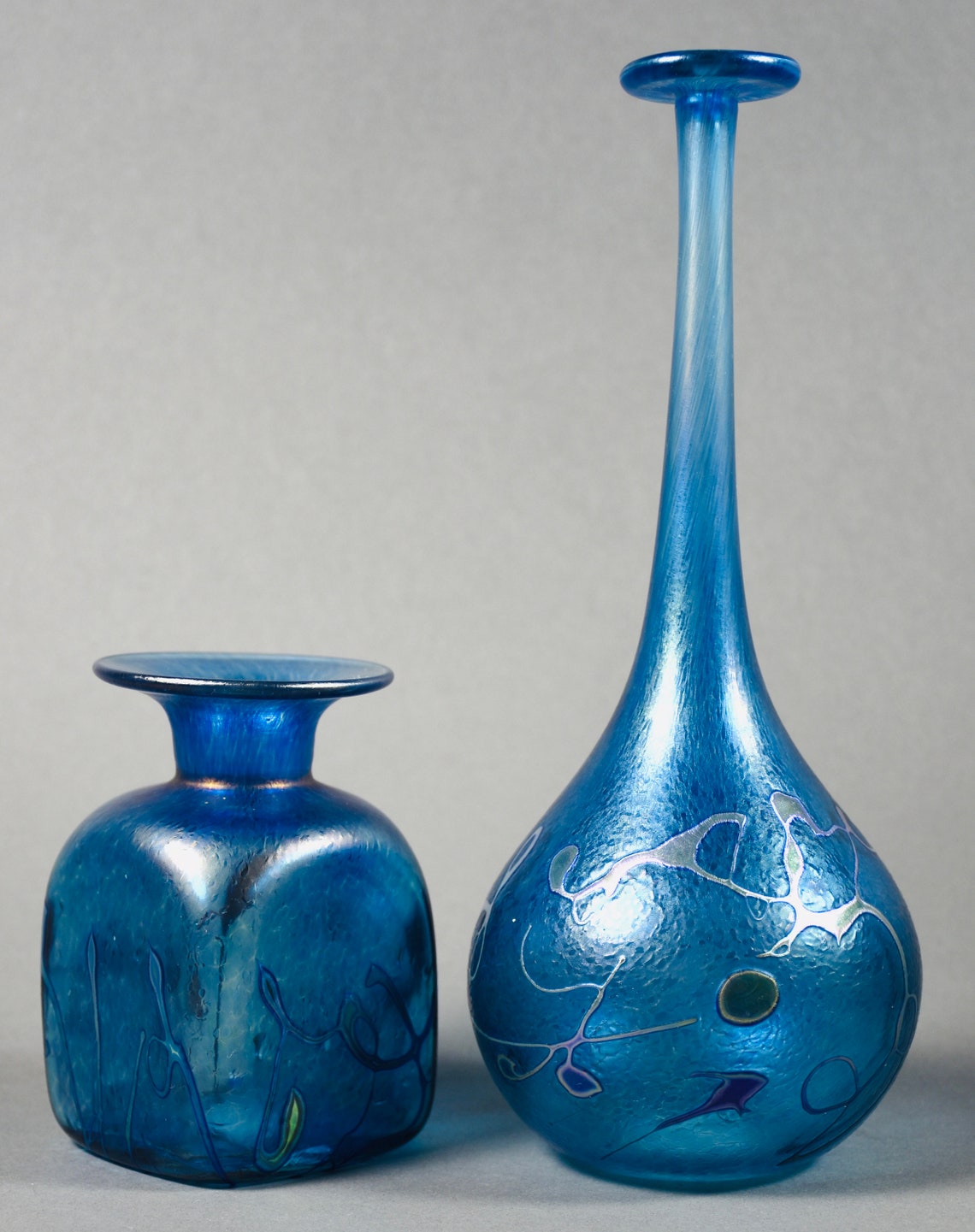 2 Robert Held Studio Art Glass Vases Hand Blown Iridescent Etsy