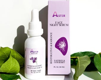 Safran Nacht Gesichtsserum | Veganes Anti Aging Seidenserum | Natürliches Leuchtöl | Feuchtigkeitsspendende Hautpflege