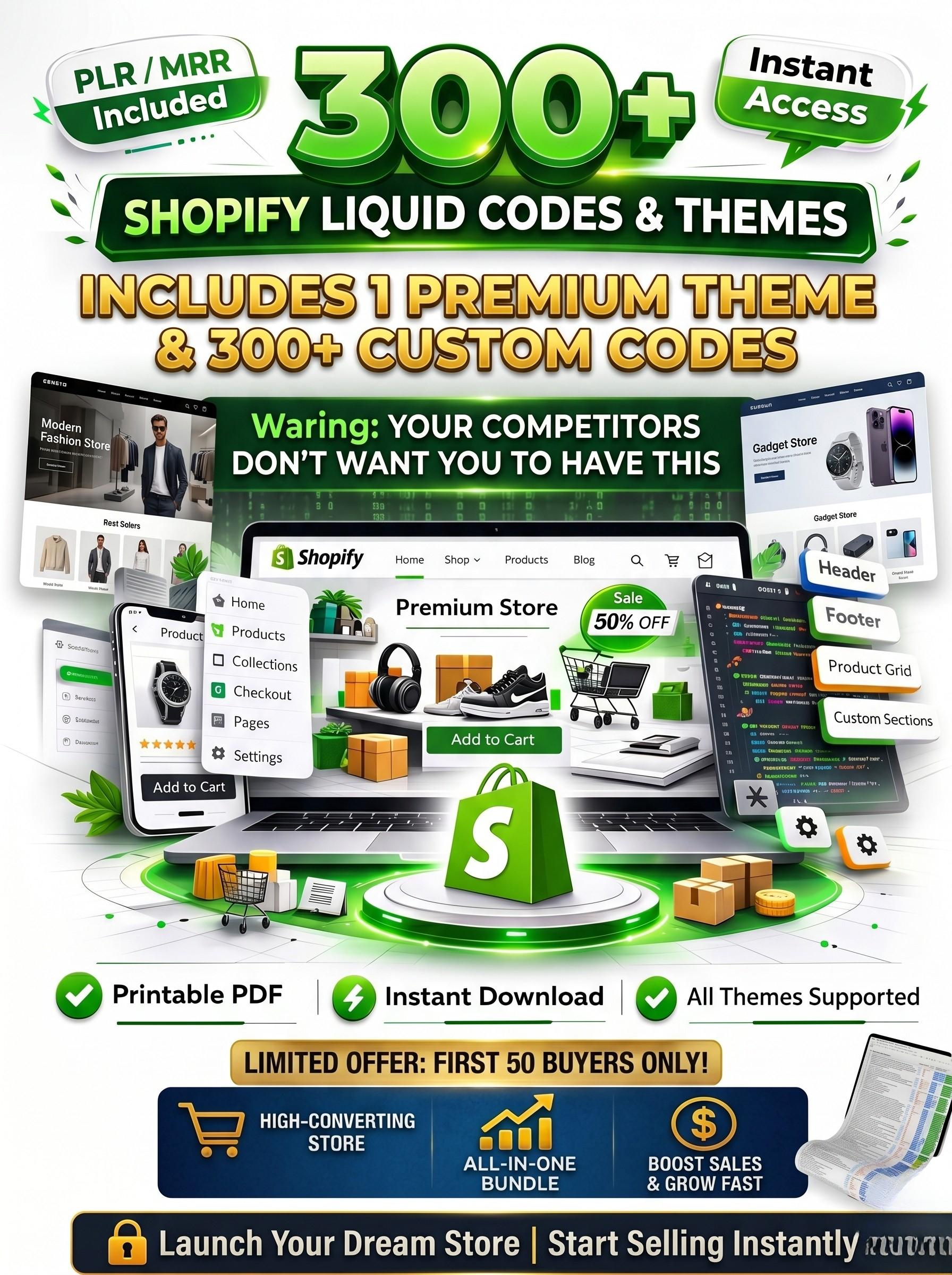 300+ Shopify Liquid Code Snippets Bundle, 2 Themes, Customization ...