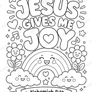 Jesus Gives Me Joy Coloring Page | Nehemiah 8:10 Bible Verse | Kids Faith Activity Printable
