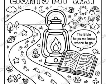 God's Word Lights My Way Coloring Page | Bible Activity for Kids | Scripture Printable