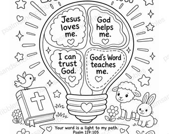 God's Word Lights My Way Coloring Page | Bible Verse Activity | Psalm 119:105 Faith Printable for Kids