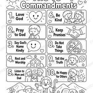 The 10 Commandments Kids Coloring Page | Bible Printable | Learn God's Laws in a Fun and Easy Way