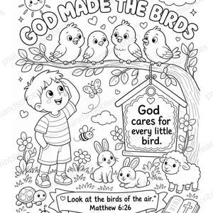 God Made the Birds Matthew 6:26 | Kids Bible Coloring Page | Teach Children God Cares for Them