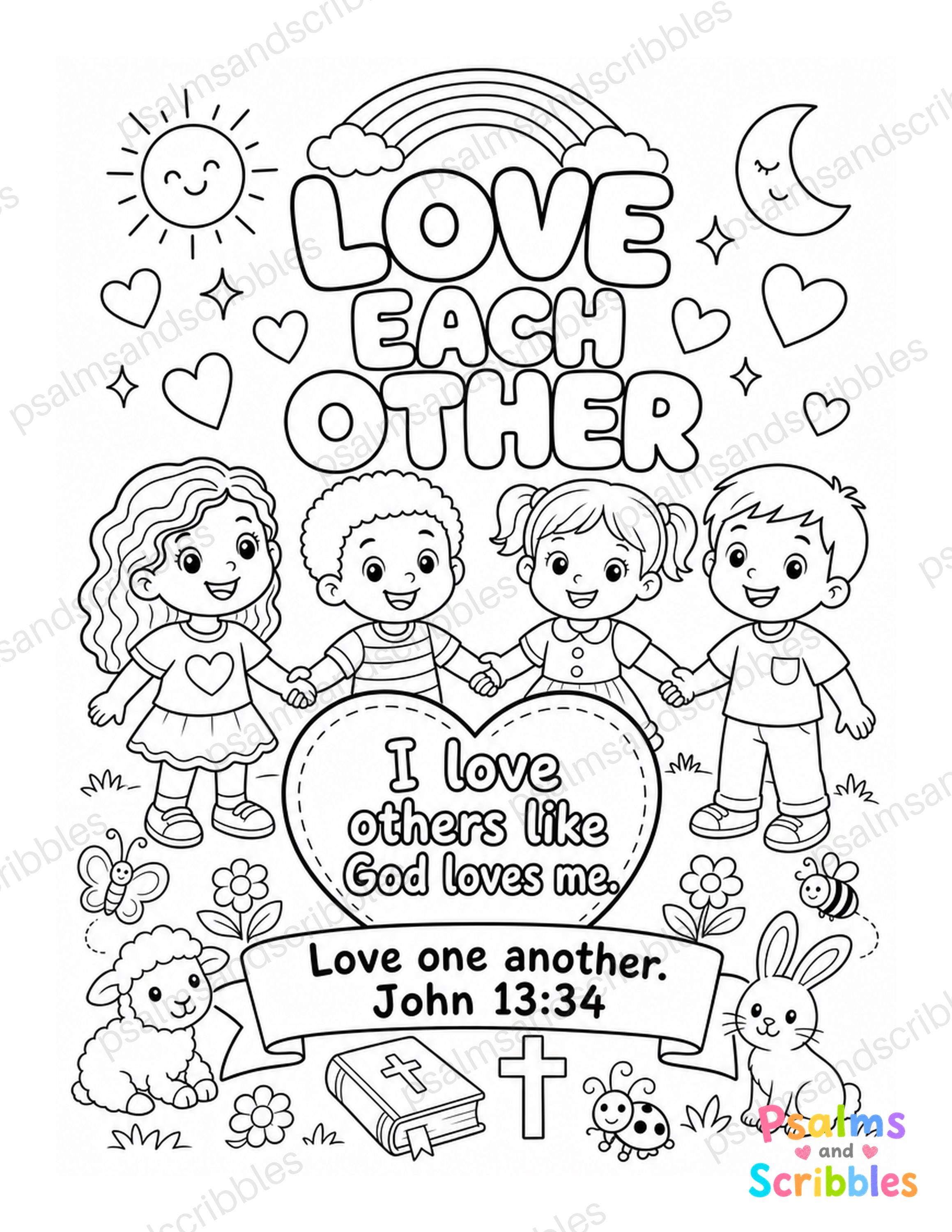 Love Each Other John 13:34 Bible Verse Coloring Page Kids Christian…