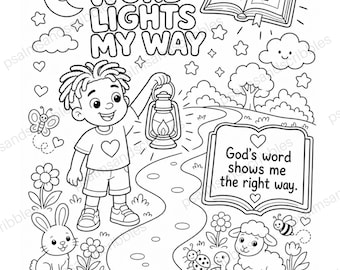 Psalm 119:105 Your Word Is a Lamp to My Feet | Kids Bible Coloring Page | God's Word Lights My Way Printable