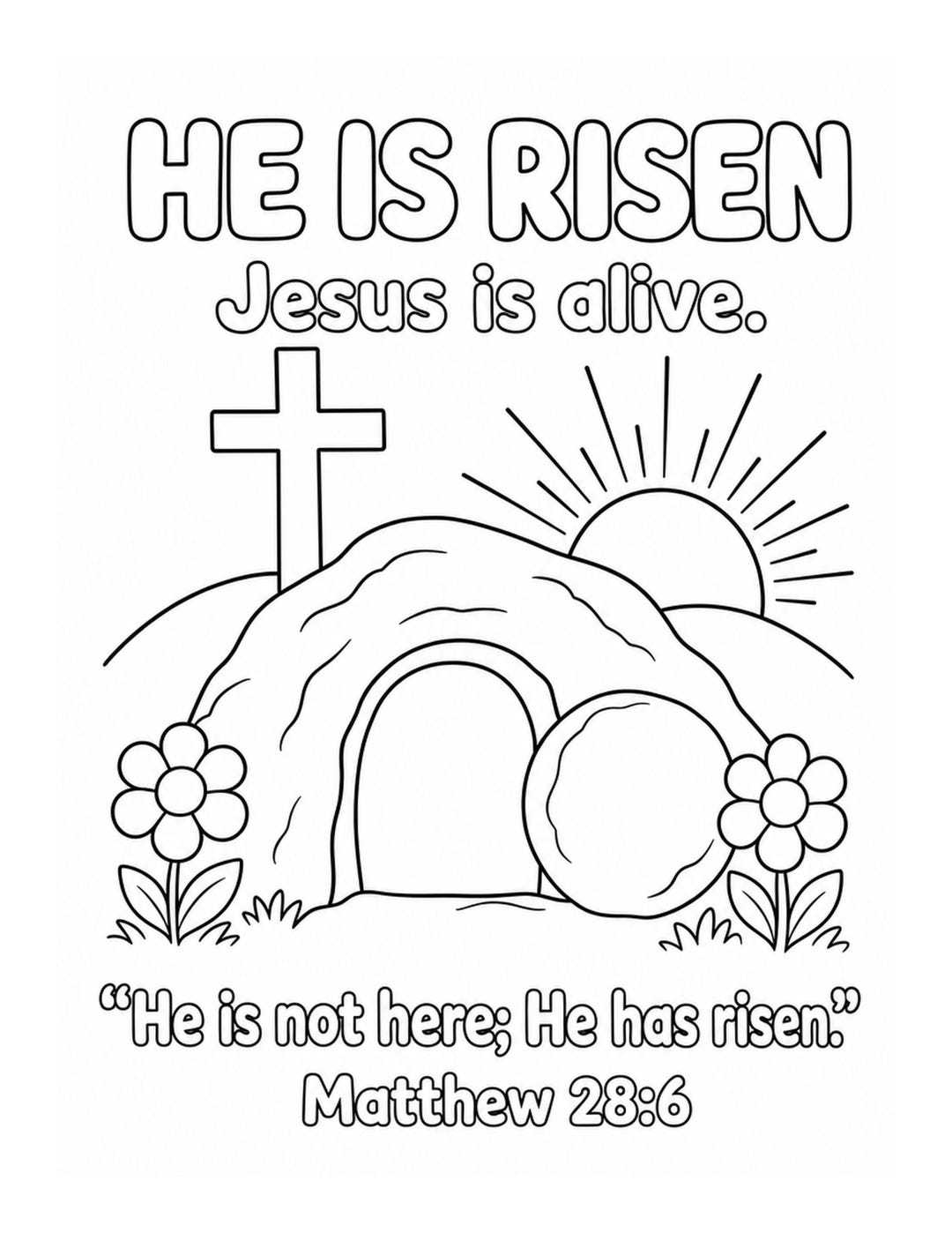 He is Risen Easter Coloring Page | Matthew 28:6 Bible Verse ...