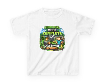 Survival Mode Complete Last Day of School Kids Tee | Gamer Pixel Adventure
