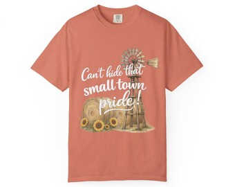 Small Town Pride windmill hay bale sunflower T-shirt | rustic country design