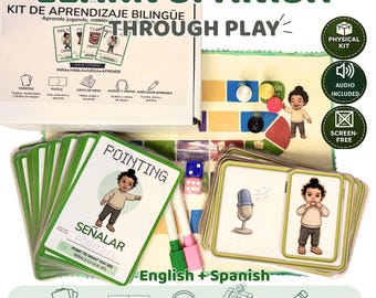 Bilingual English Spanish Flashcards for kids | Bilingual Learning Kit with audio | Montessori Language Activity | language Learning game