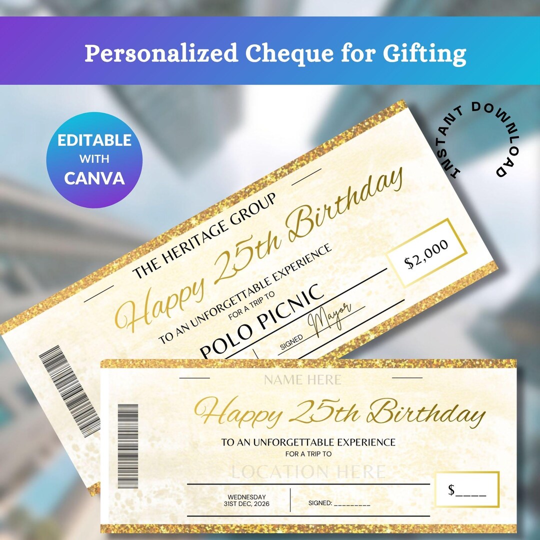 Personalized Cheque Gift Template, Editable Novelty Money Certificate ...