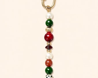 Heirloom Beaded Bag Charm with Gold Accents on an Oval Carabiner