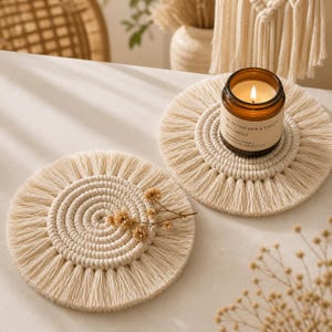 Boho Macrame Coaster | Handmade Cotton Cup Mat | Nordic Neutral Table Decor
