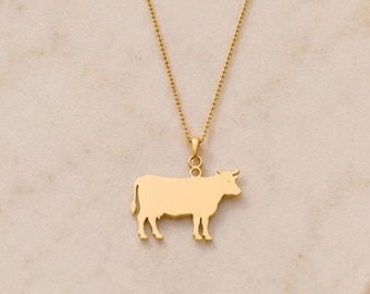 Collana con ciondolo a forma di mucca in argento sterling – Gioielli minimalisti a tema animale da fattoria