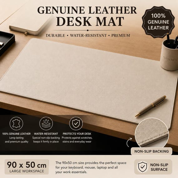 Premium Genuine Leather Desk Mat, Handmade Large Leather Mouse Pad