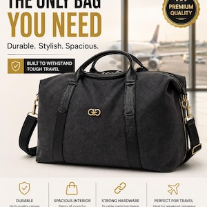 Large Canvas Leather Duffel Bag, Water-Resistant Travel Weekender Luggage