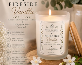 Fireside Vanilla Soy Candle | Soy Candle | Vanilla Amber Candle | Cozy Home Decor | Frosted Jar Candle | Hand Poured Gift