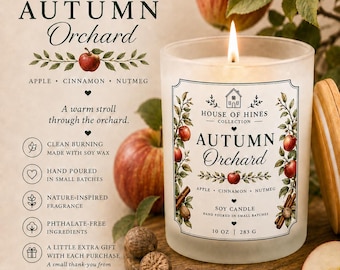 Autumn Orchard Soy Candle | Apple Cinnamon Nutmeg Candle | Fall Candle | Cozy Autumn Home Decor | Housewarming Gift