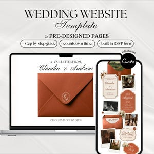 Terracotta Wedding Website Template With RSVP And Countdown Timer Boho Desert Mediterranean Invite Burnt Orange Floral Wedding Canva Site