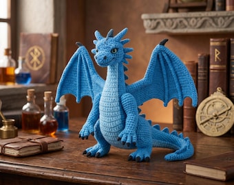 Royal Blue Dragon Amigurumi Crochet PDF Pattern (Digital Download)