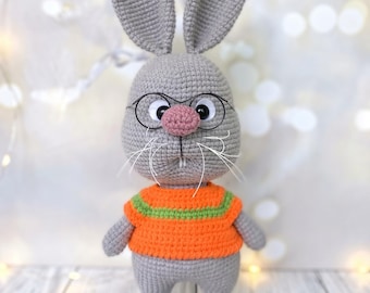 Nerdy Bunny Amigurumi Crochet Pattern PDF | Bunny with Glasses & Striped Sweater | Instant Digital Download