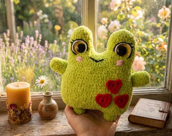 Kawaii Frog Amigurumi Crochet Pattern | Hearts, Big Eyes Plushie (PDF Download)