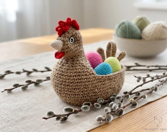 Crochet Hen Basket Pattern | Chicken Egg Holder with Removable Eggs (PDF Download)