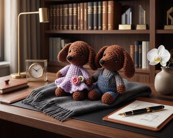 Crochet Puppy Couple Pattern, Amigurumi Dog Tutorial, Kawaii Plush PDF (Digital Download)