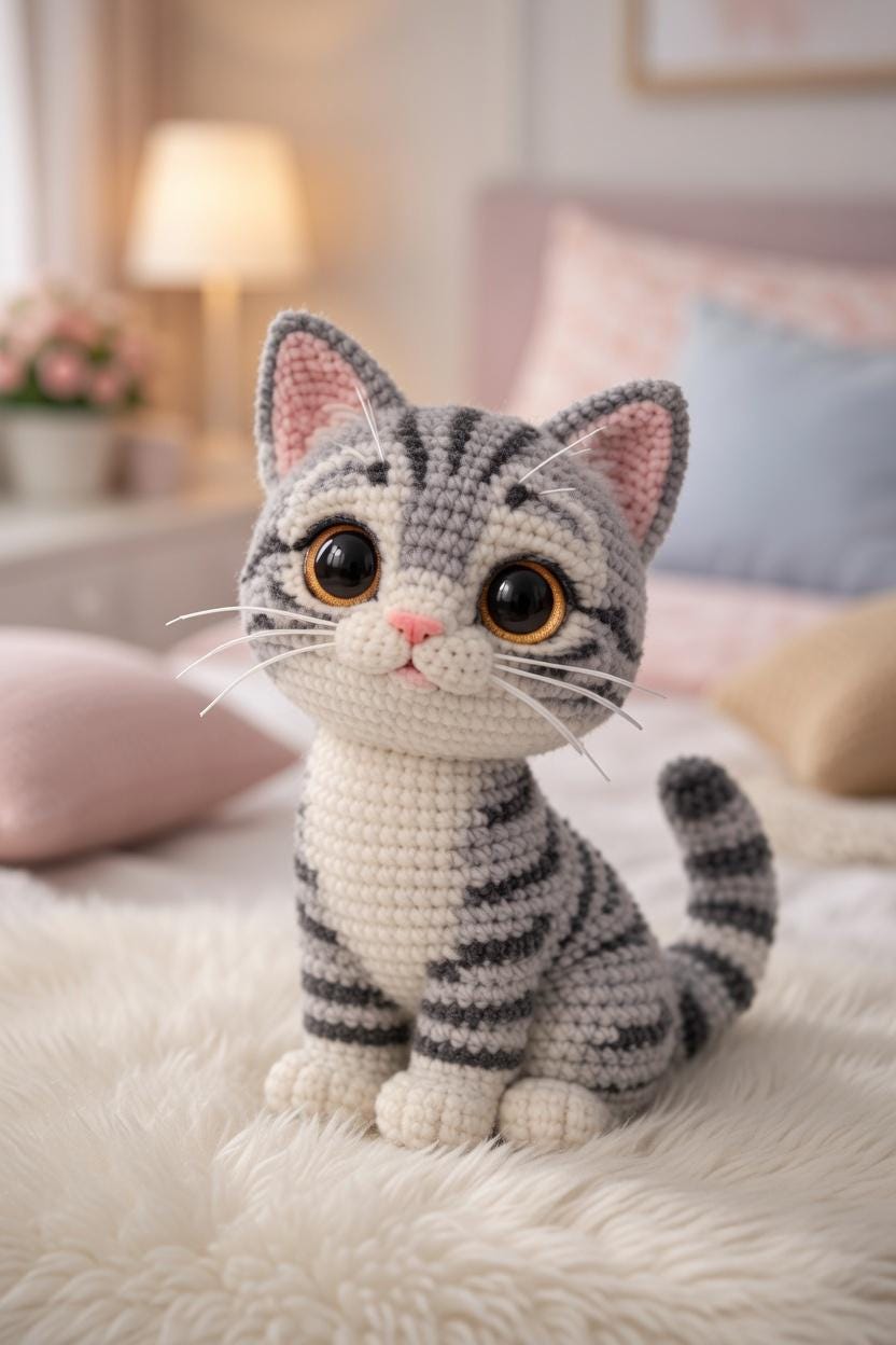 30 Chenille Yarn Crochet Patterns for Soft Plushies, Cozy Decor, and Cute Gifts 3 Tabby Kitten Amigurumi Crochet Pattern