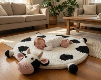 Crochet Cow Baby Mat Pattern – Large Play Mat, Nursery Decor (PDF Download)
