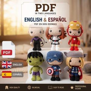Avengers Amigurumi Crochet Patterns – 6 Characters (English/Spanish PDF)
