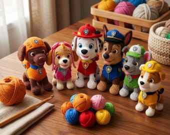 Pacote de padrões de crochê em PDF, coleção de cachorrinhos de pelúcia em amigurumi, tutorial de cachorrinho de desenho animado (download instantâneo)