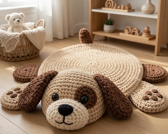 Crochet Dog Rug Pattern PDF - Large Amigurumi Dog Mat for Nursery & Playroom - Instant Download