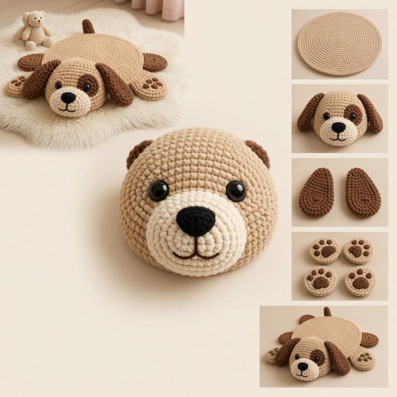 Crochet Dog Rug Pattern PDF - Large Amigurumi Dog Mat for Nursery & Playroom - Instant Download image 3