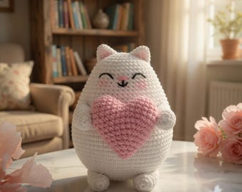 Heart Cat Crochet Pattern, Amigurumi Plush Tutorial, Kawaii Kitty (PDF Download)