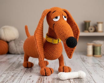 Mustard the Dachshund Amigurumi Pattern - Complete Professional Crochet Guide with Wire Armature | Full Row-by-Row Instructions