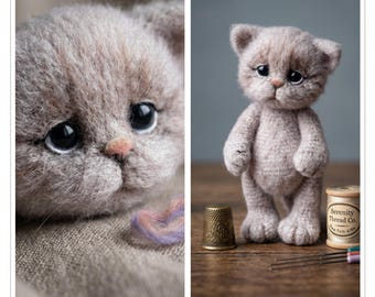 Amigurumi Gray Kitten Crochet Pattern | Fluffy Cat Plushie Tutorial (PDF)