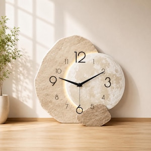 Mond-Wanduhr, geräuschlose Holz-Wanduhr, moderne minimalistische Quarzuhr, Wohnzimmer-, Schlafzimmer-, Büro- und Heimdekoration