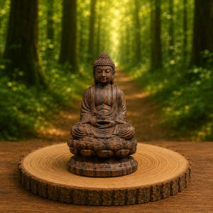 Lotus Buddha-staty i trä, handsnidad Zen-dekor, Shakyamuni & Vairocana-figur, Meditationsprydnad