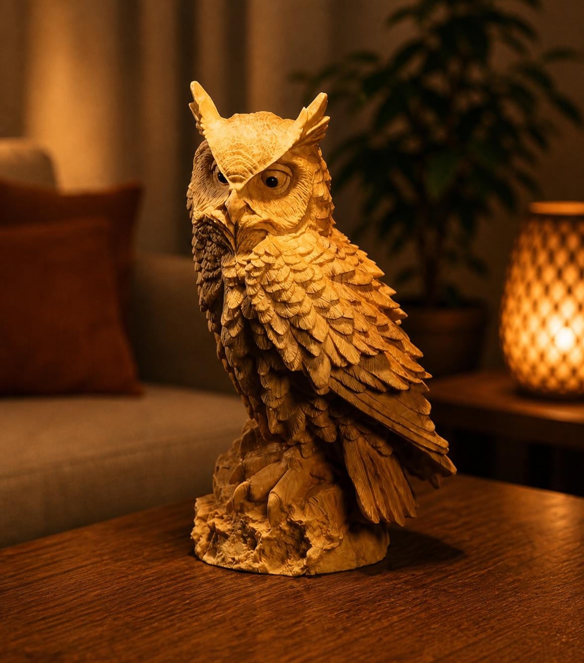 Wooden Owl Figurine, Hand Carved Cypress Owl, Cute Wood Animal Sculpture, Rustic Home Decor, Desk Ca