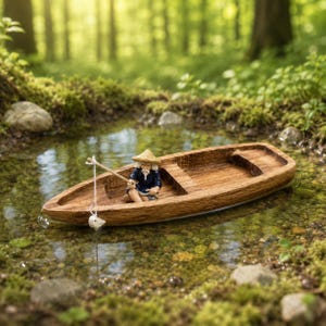 Decorazione a forma di barca da pesca in legno, mini barca da pesca fatta a mano, ornamento galleggiante per acquario, decorazione per laghetto e vasca per pesci, regalo nautico rustico