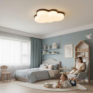 Cloud Shaped Wooden LED Ceiling Light – Eye Protection, Warm Dimming, Cream Brown Home Decor