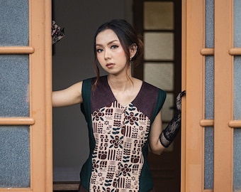 Women’s Cultural Batik Vest Indonesia Heritage Style in Silk Wool, Suede for Casual and Formal Looks