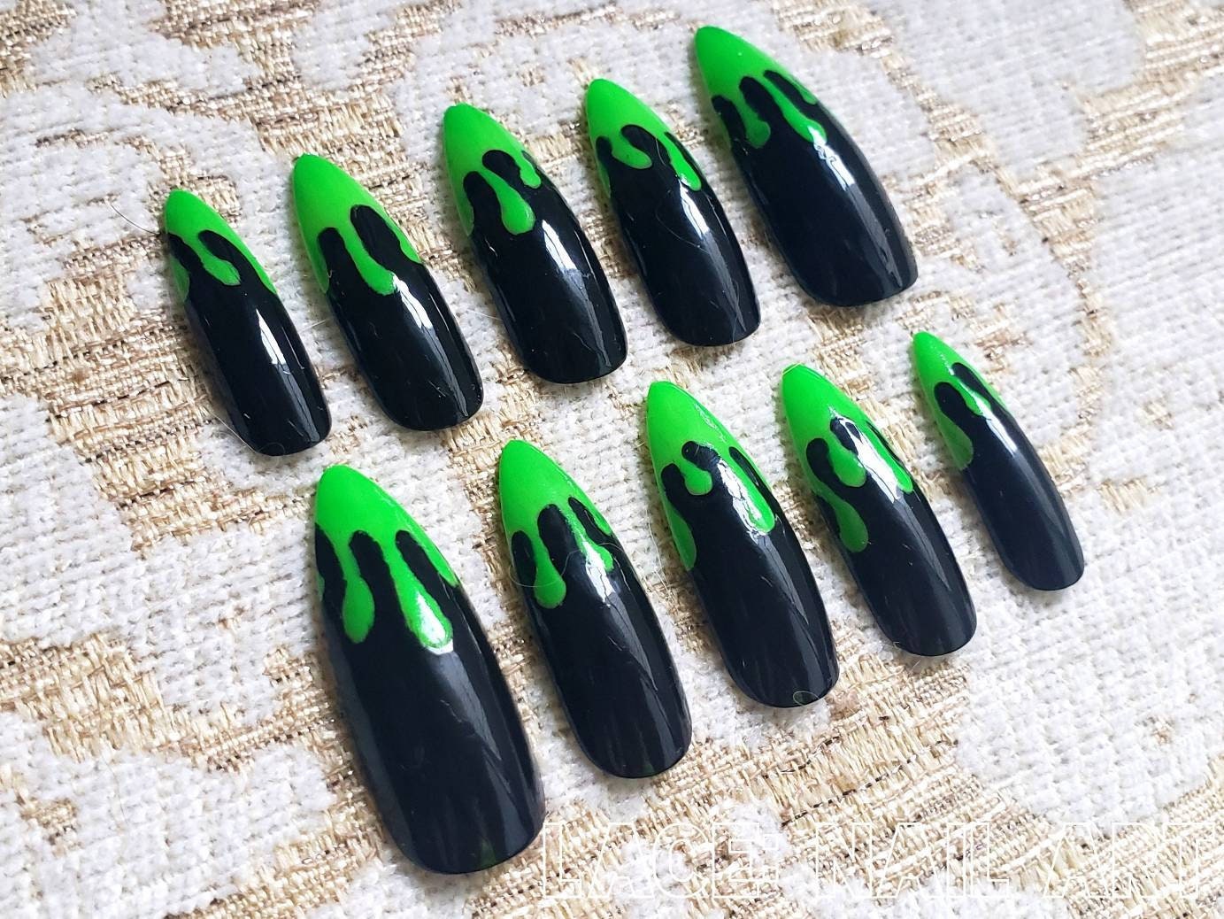 Personalized Slime False Nails Neon Slime Black Halloween Etsy