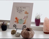 Emily Bronte Autumn Fall Leaves, Watercolor Wreath, Thanksgiving Harvest, Green Pumpkin, Acorn Watercolor, Fall Decor, Fall Living Room,