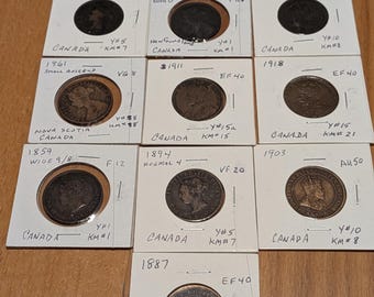Canadian 1 Cent Coin Collection  (10)